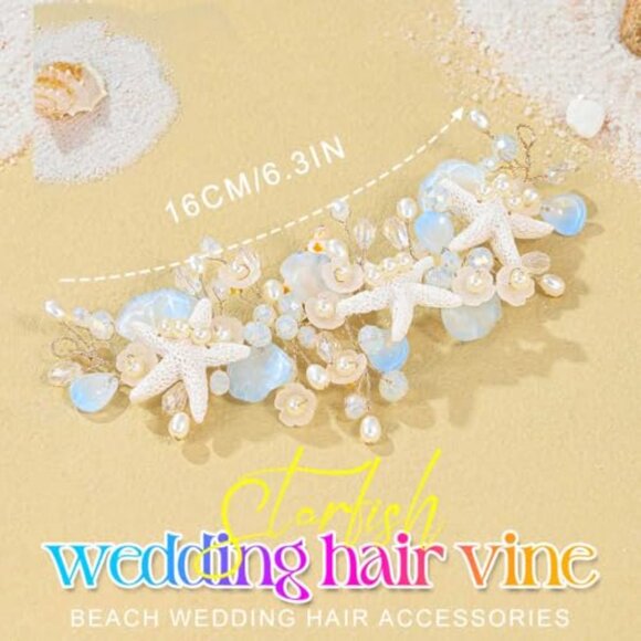 Starfish Bridal Hair Vine Rhinestone Wedding Accessory 16cm - Picture 3 of 7